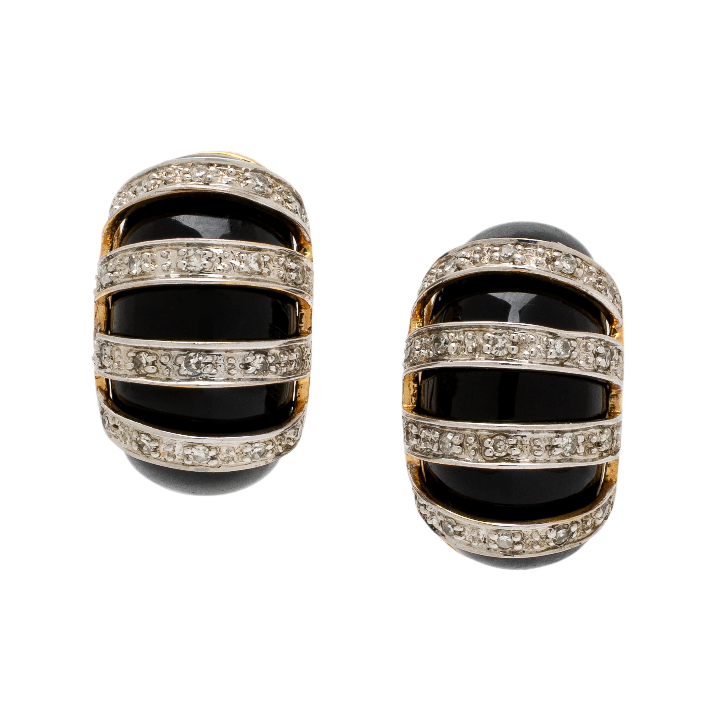Onyx and Diamond Huggie Hoop Earrings
