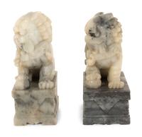 A Pair of Chinese Carved Hardstone Temple Guardians