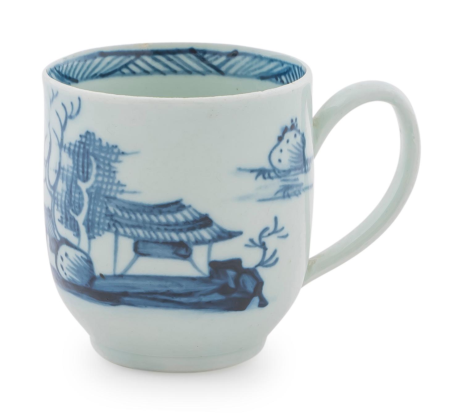 A Small Liverpool Blue and White Porcelain Handled Cup — C. 1765