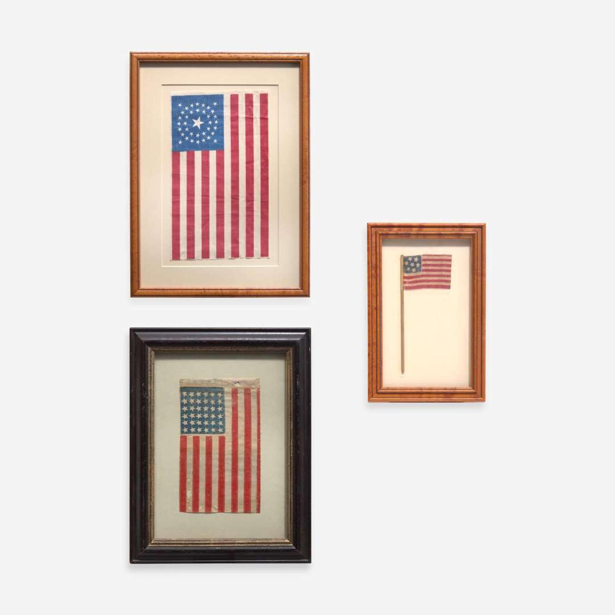 Three printed American parade Flags: 37-Star, 36-Star and 7-Star 1861-1876