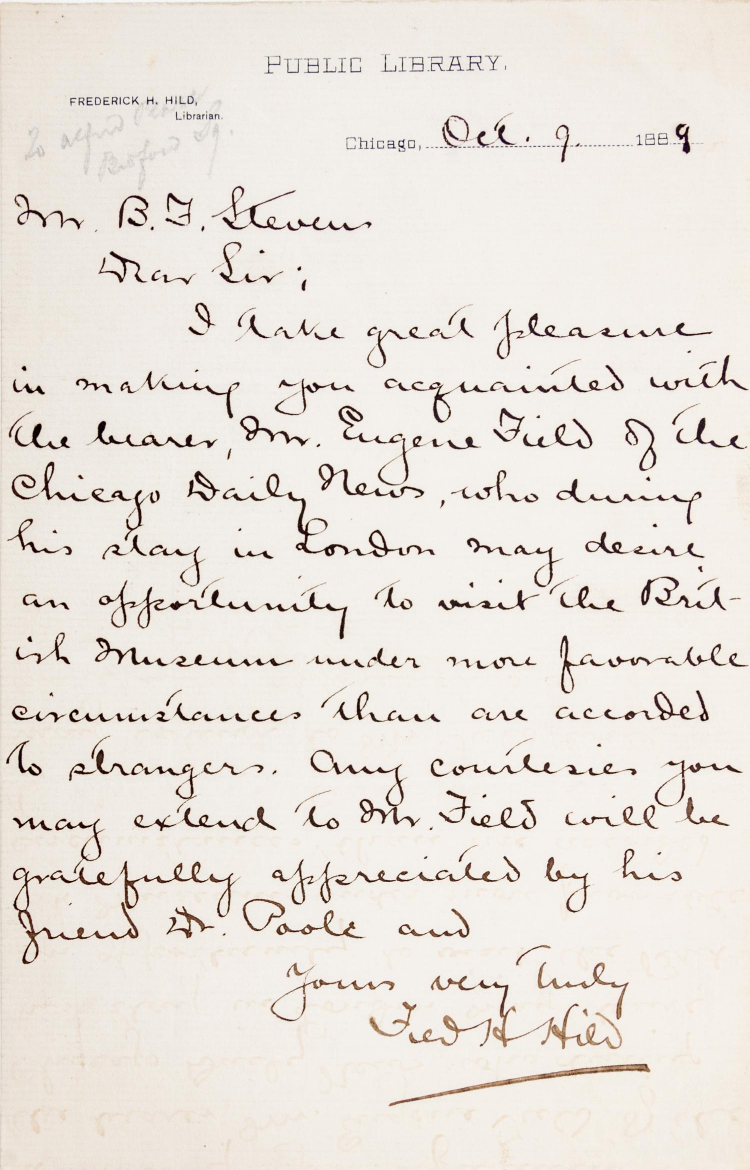 (CHICAGO; FIELD, EUGENE) Archive of coorespondence, 62 items total.
