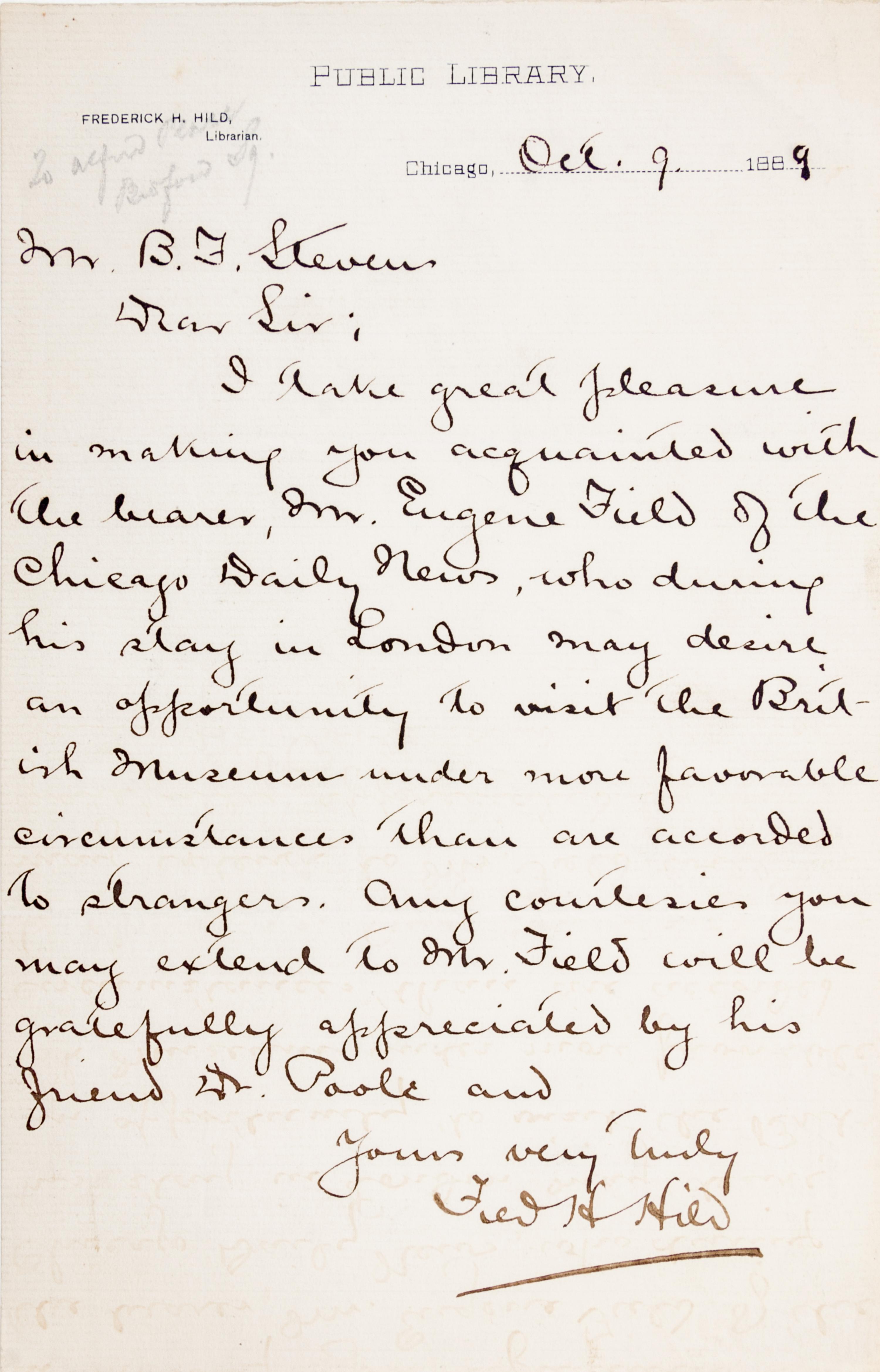 (CHICAGO; FIELD, EUGENE) Archive of coorespondence, 62 items total.