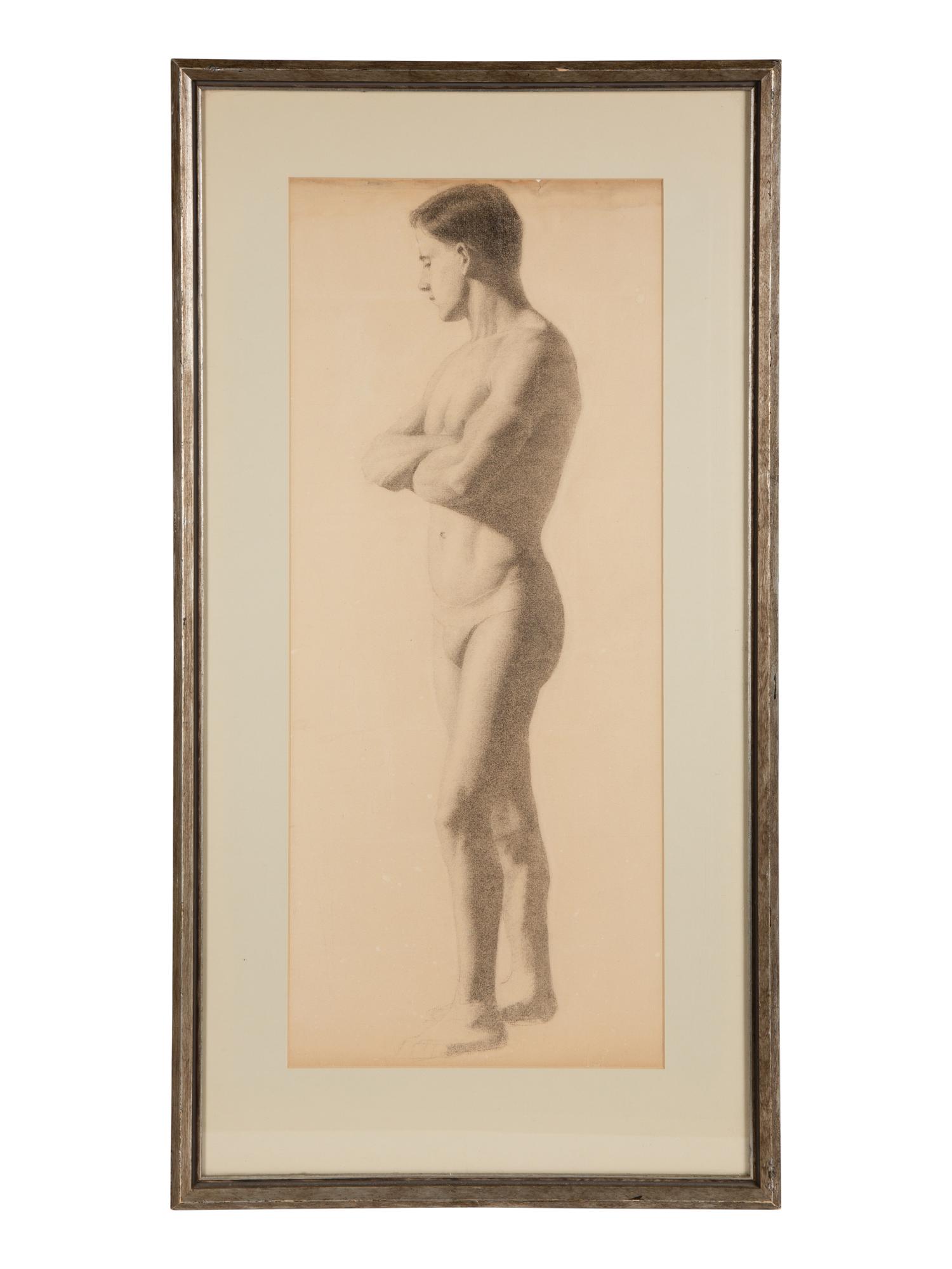 A Pair of French Charcoal Male Figure Studies — 20TH CENTURY