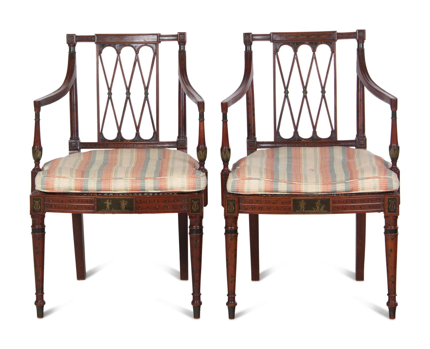 A Pair of Edwardian Painted Mahogany Armchairs