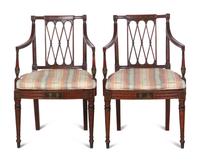 A Pair of Edwardian Painted Mahogany Armchairs