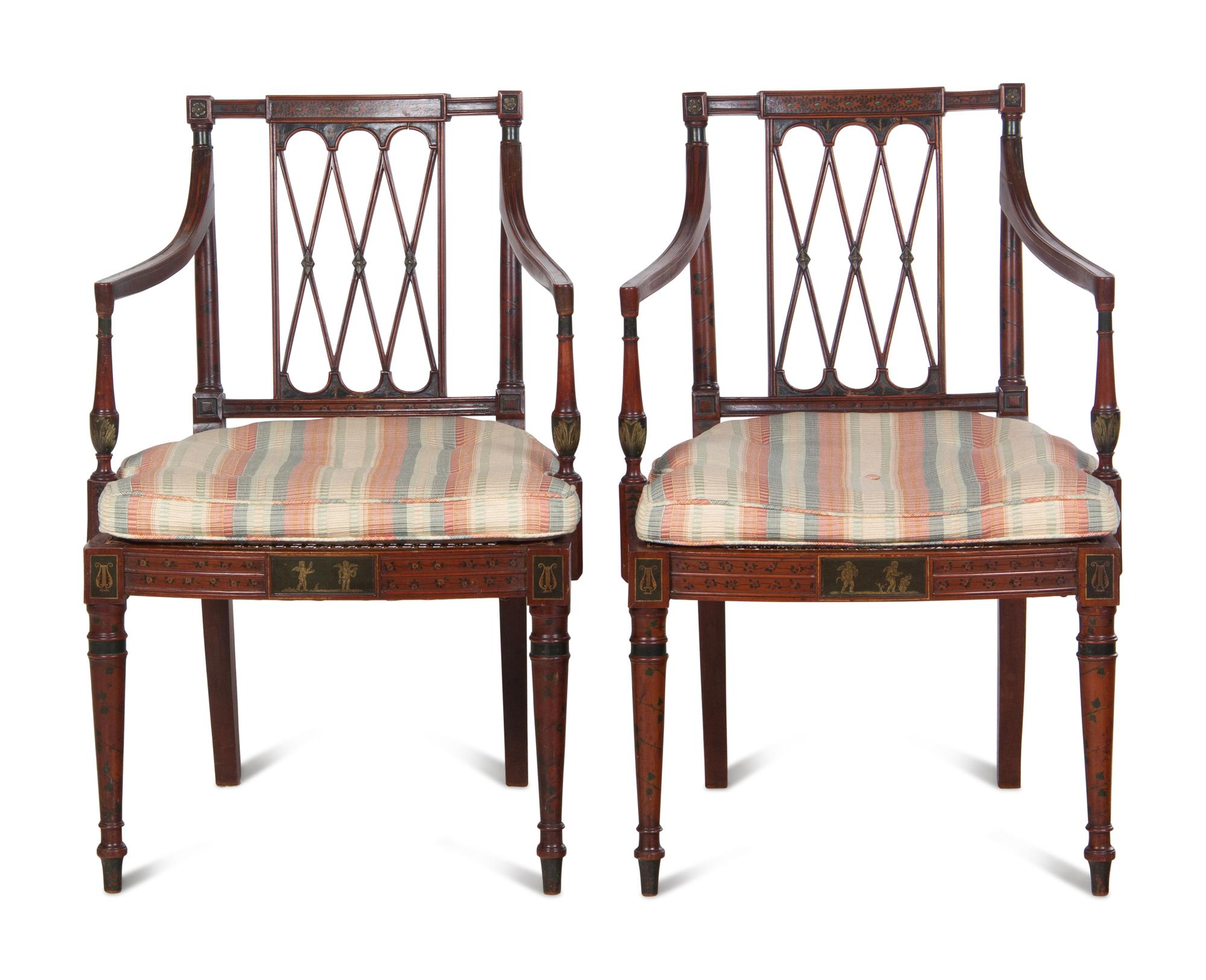 A Pair of Edwardian Painted Mahogany Armchairs