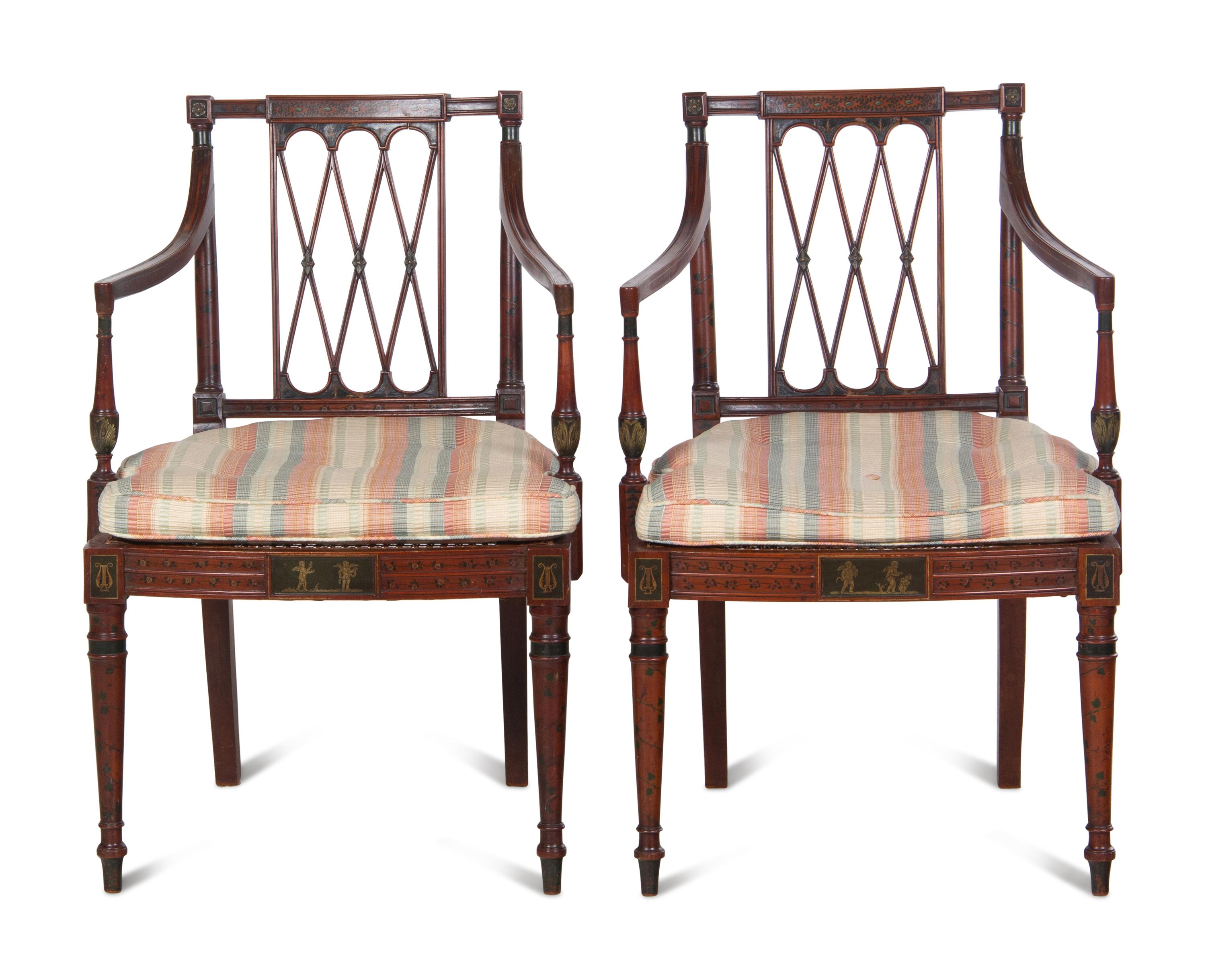 A Pair of Edwardian Painted Mahogany Armchairs