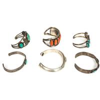 Navajo and Zuni Silver Cuff Bracelets, with Inlay