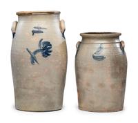 Two Cobalt Decorated Stoneware Crocks
