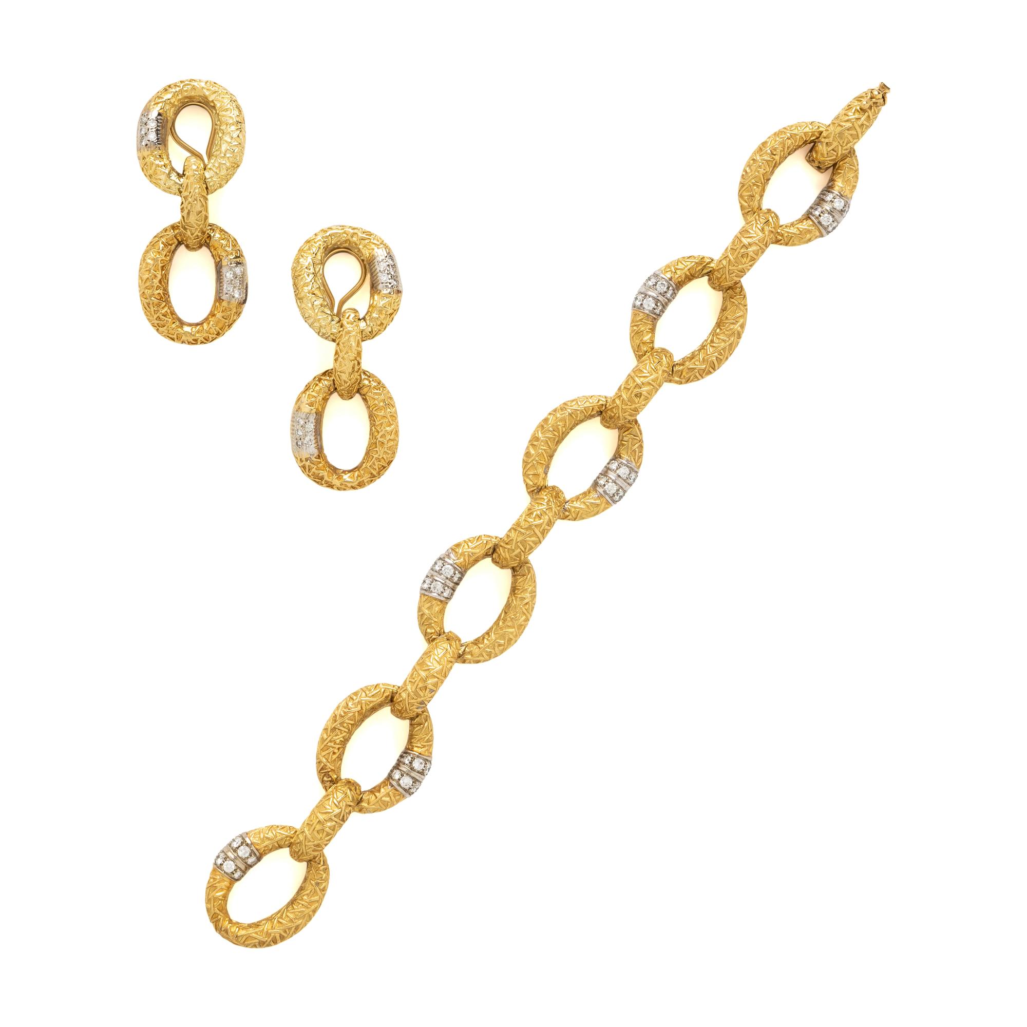 Frattini, Yellow Gold and Diamond Bracelet and Earrings
