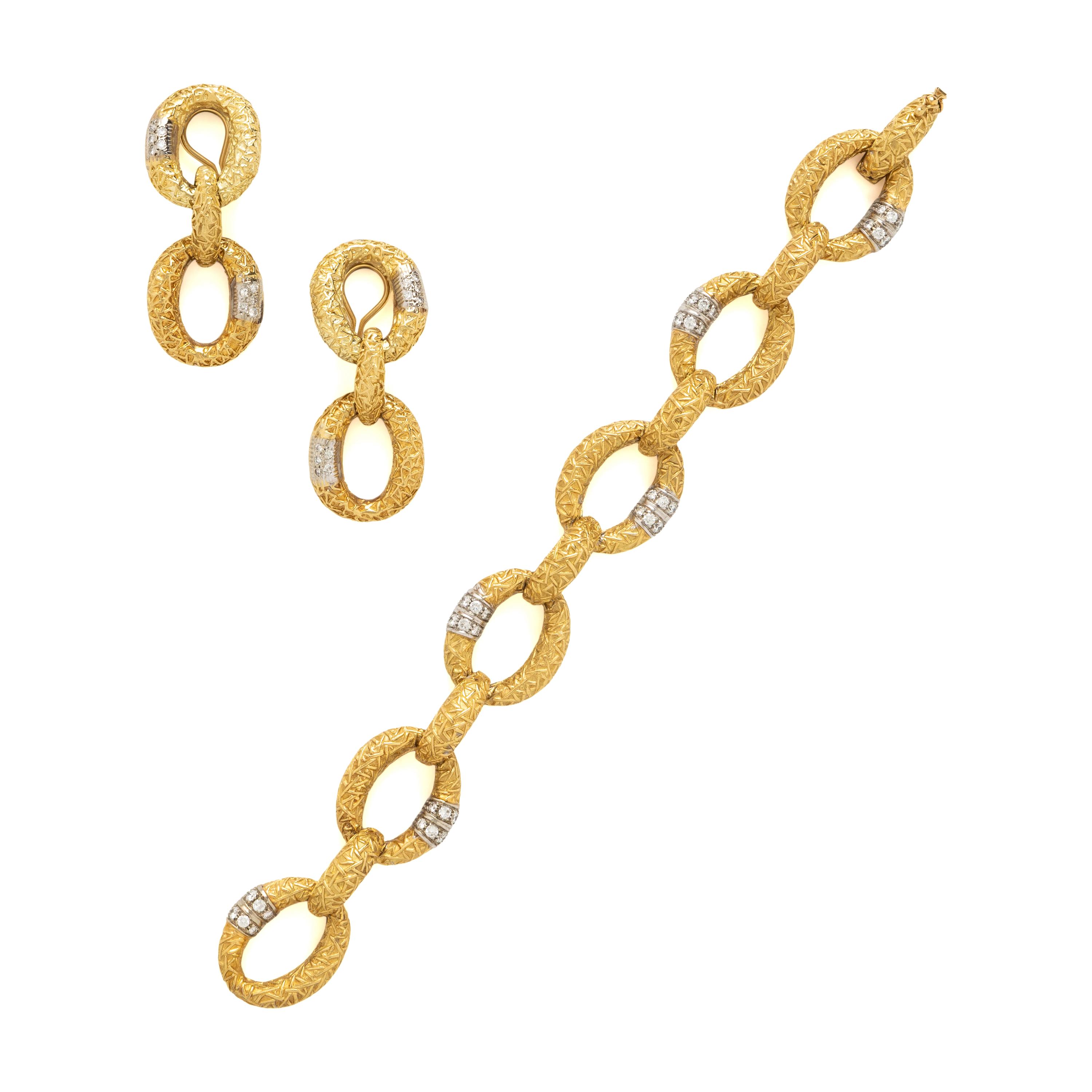Frattini, Yellow Gold and Diamond Bracelet and Earrings