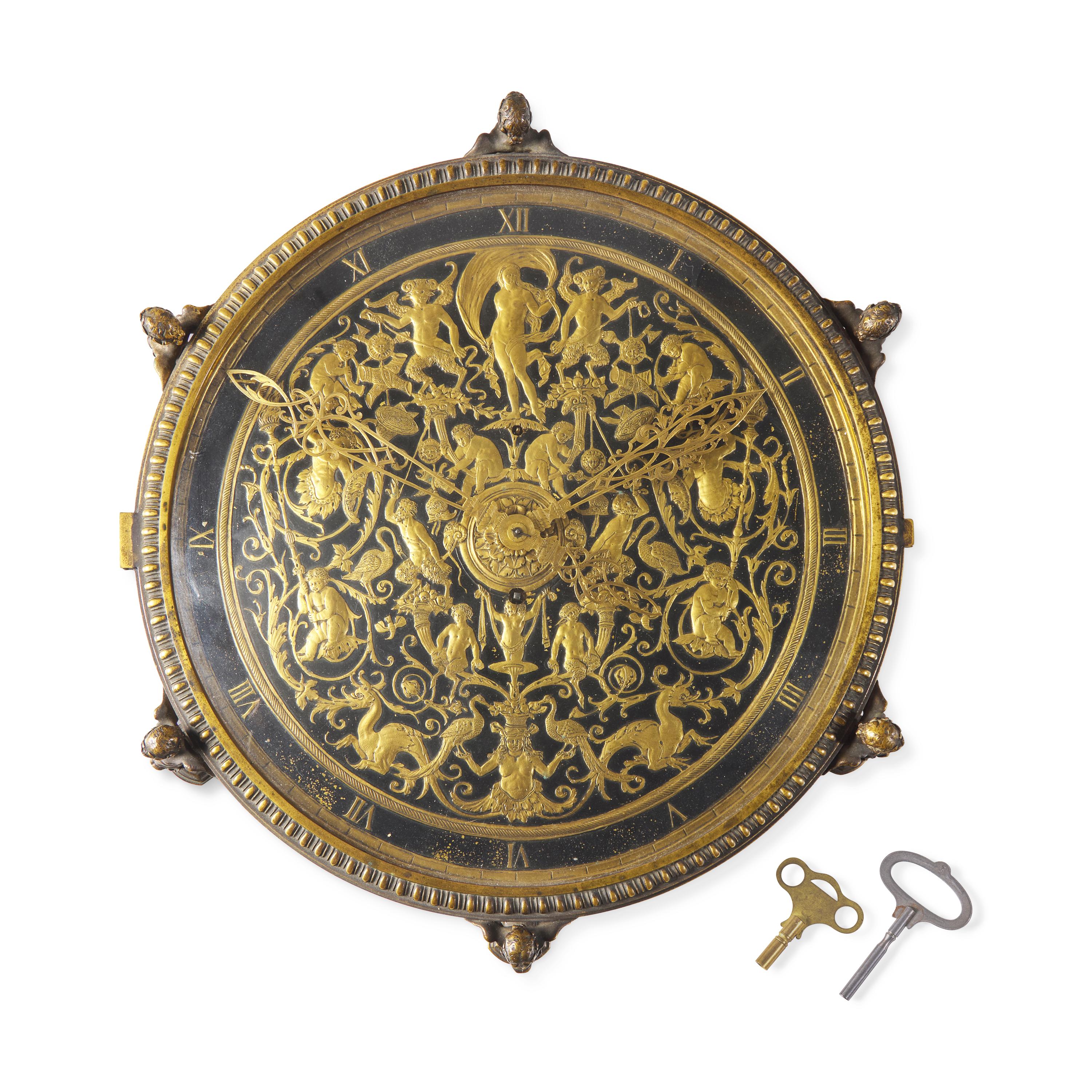 A Renaissance Revival Gilt Bronze and Enamel-Decorated Table Clock