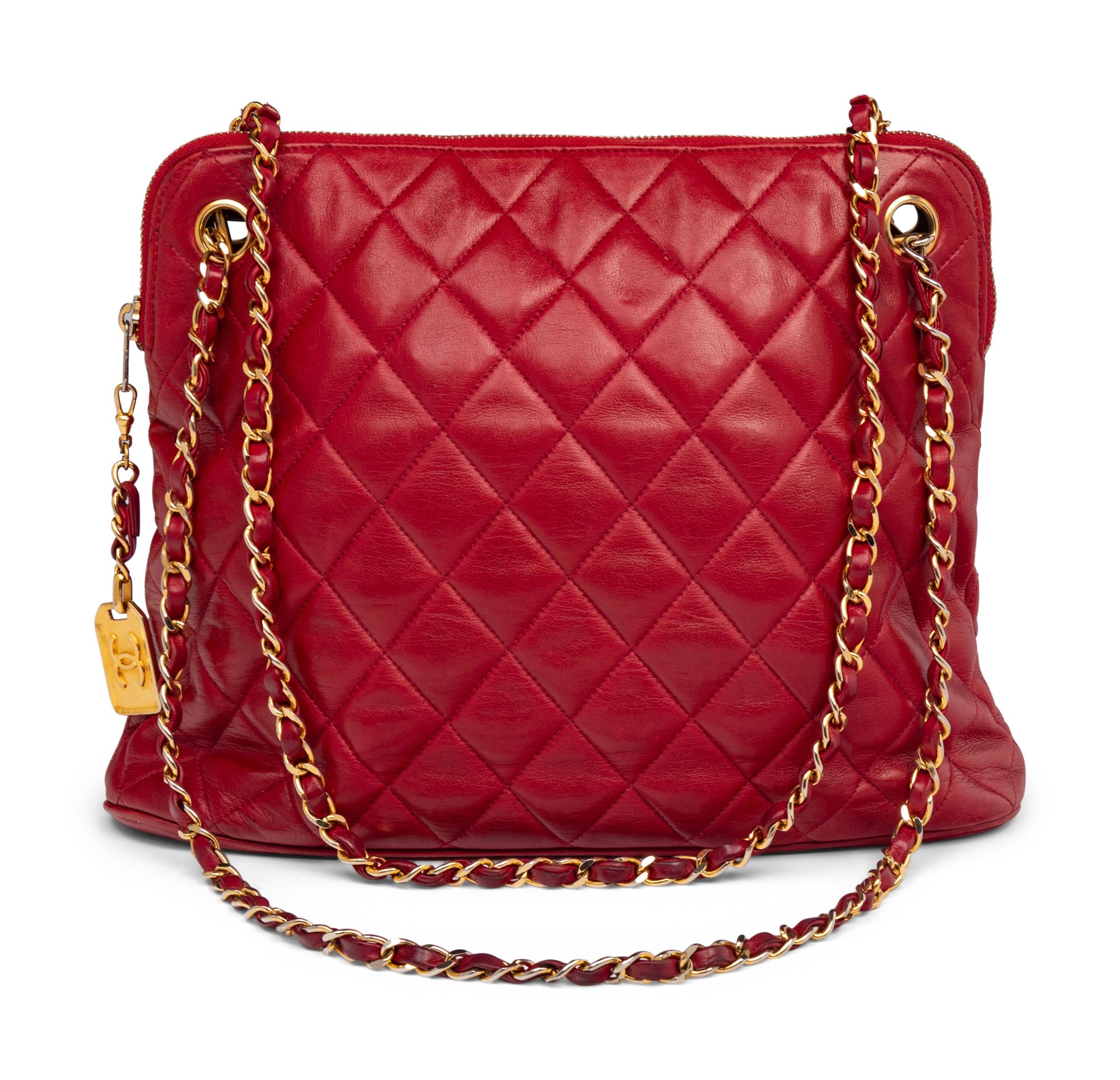 Chanel Shoulder Bag in Quilted Red Lambskin