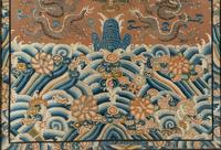 A Large Ochre Ground Embroidered Silk 'Dragon' Panel