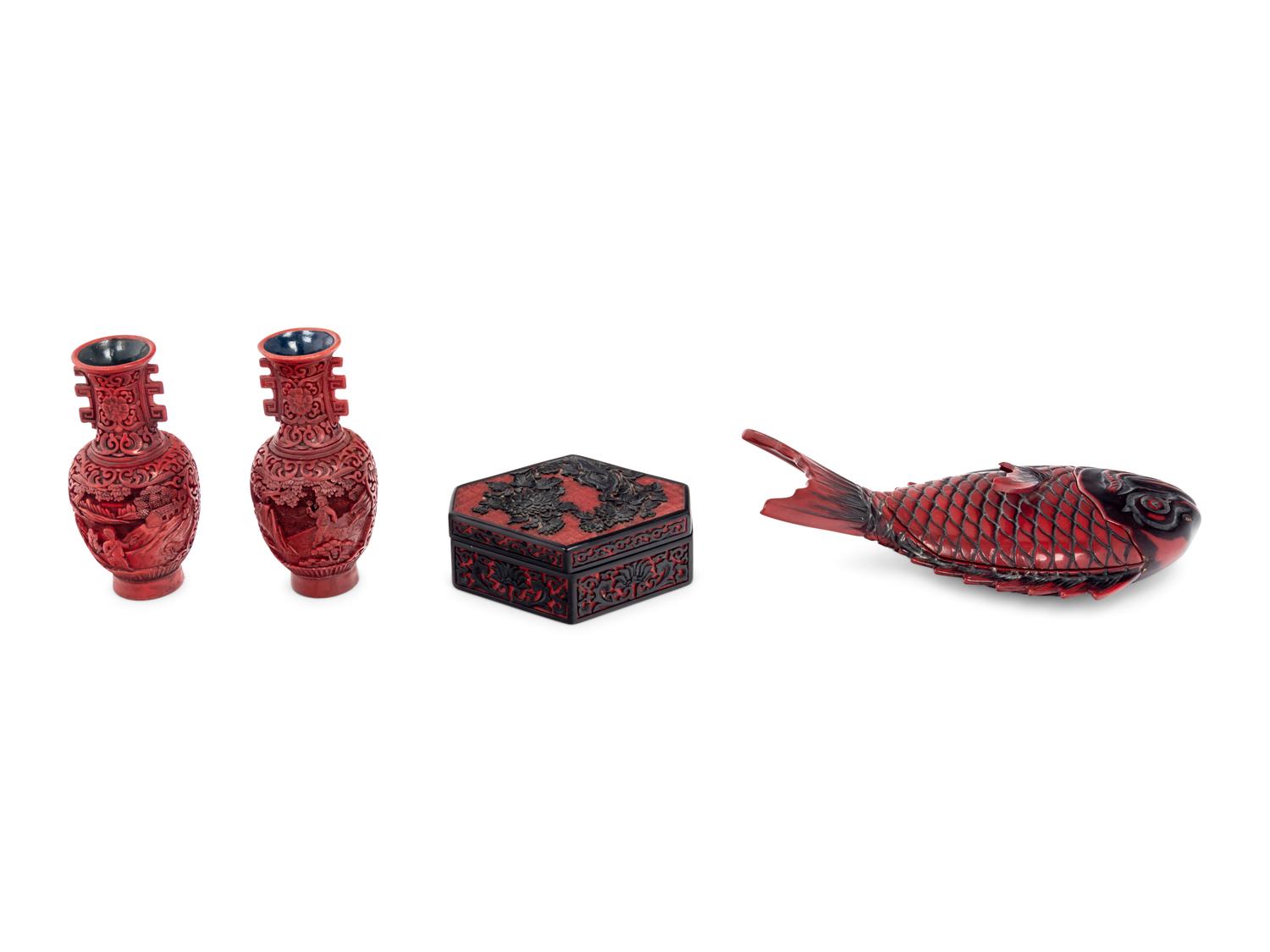 Four Chinese Carved Red Lacquer Articles