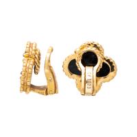 VAN CLEEF & ARPELS, YELLOW GOLD AND ONYX 'ALHAMBRA' CLIP EARRINGS