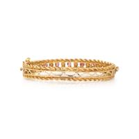 PINK SAPPHIRE, SEED PEARL, AND YELLOW GOLD BANGLE BRACELET