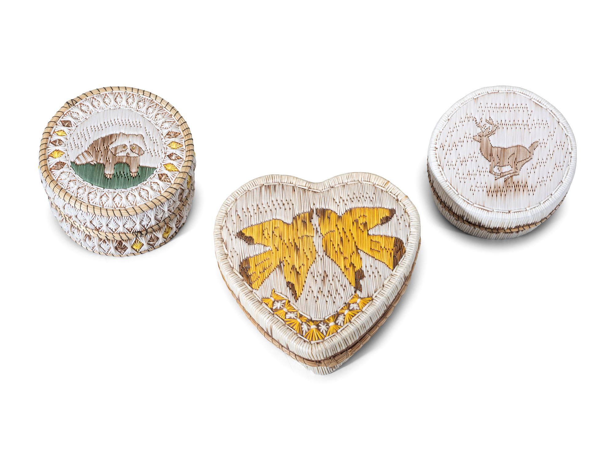 Ojibwe and Mohawk Quilled Birchbark Boxes