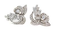 A Pair of Platinum and Diamond Dress Clips, Circa 1950, 32.10 dwts.
