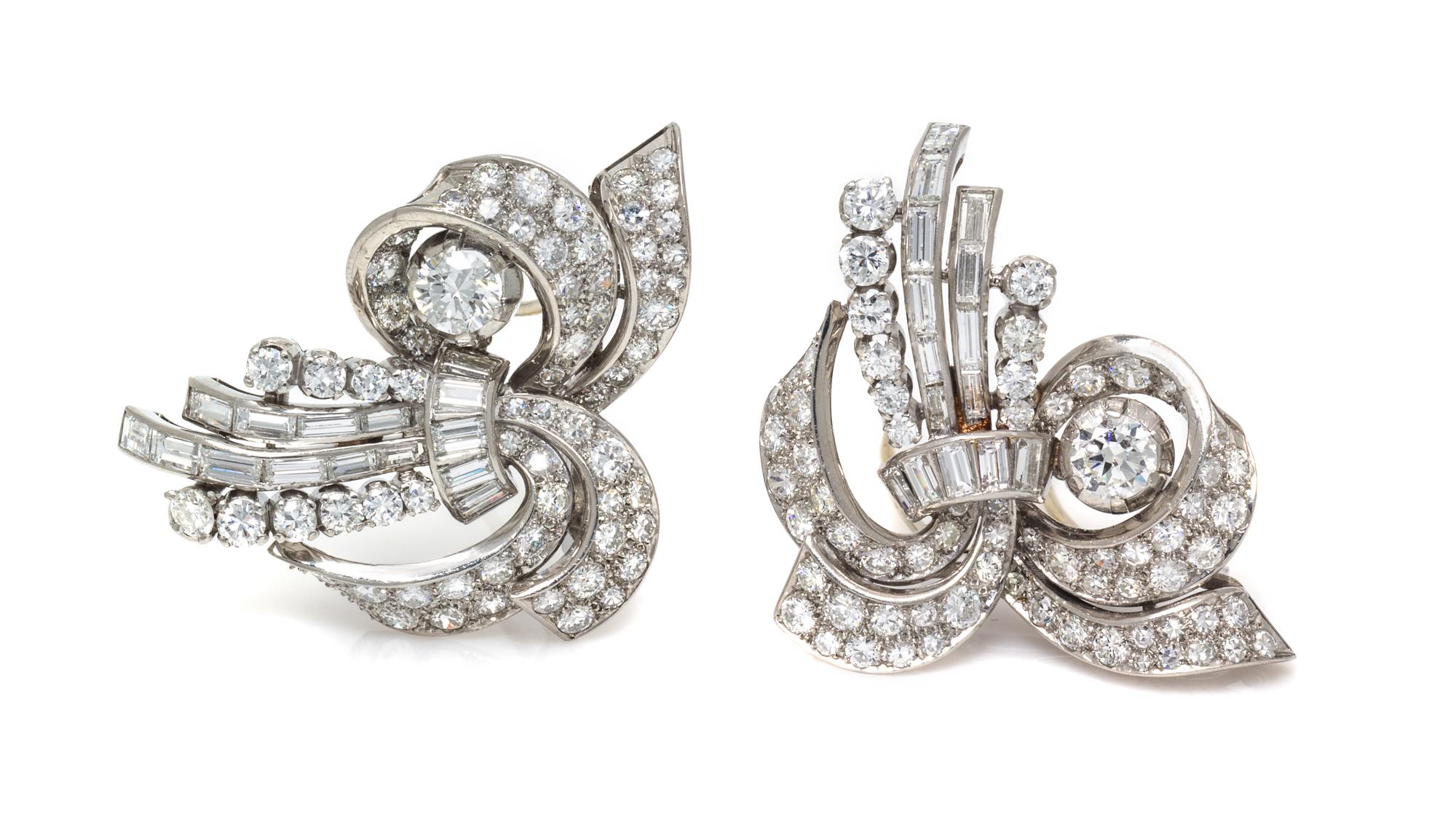 A Pair of Platinum and Diamond Dress Clips, Circa 1950, 32.10 dwts.