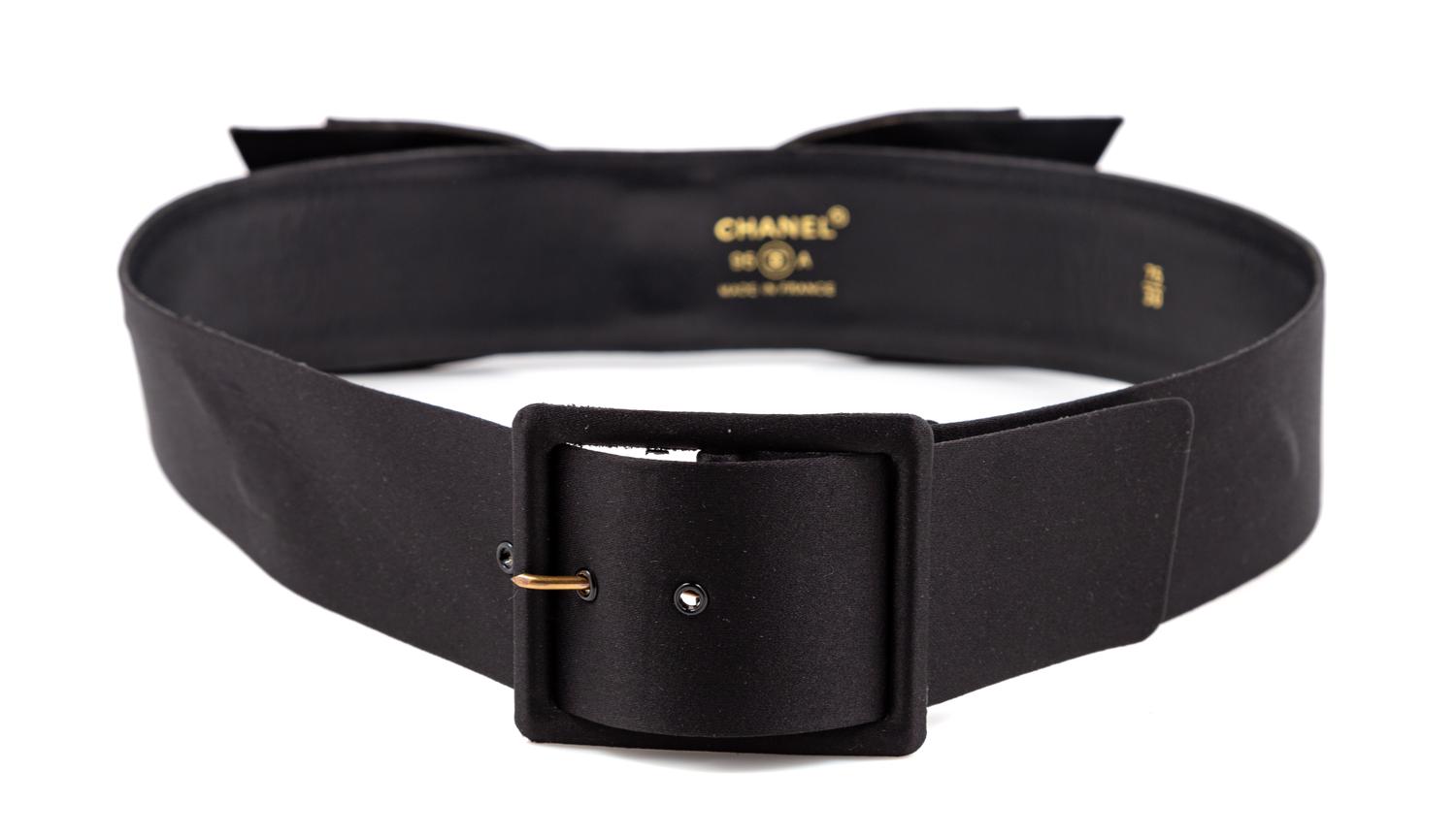A Chanel Black Satin Bow Belt, 75/30. 28"-30" x 2".