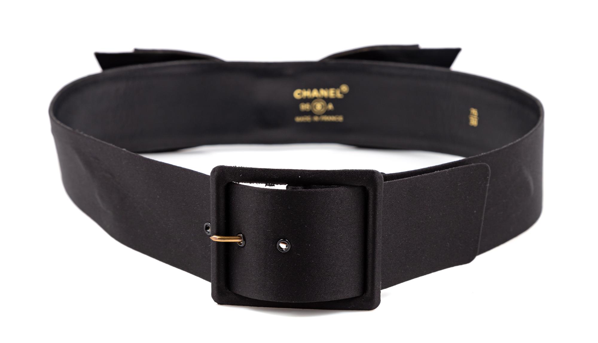 A Chanel Black Satin Bow Belt, 75/30. 28"-30" x 2".
