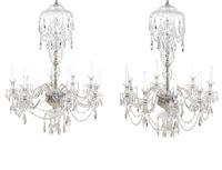 A Pair of George III Style Cut Glass Eight-Light Chandeliers