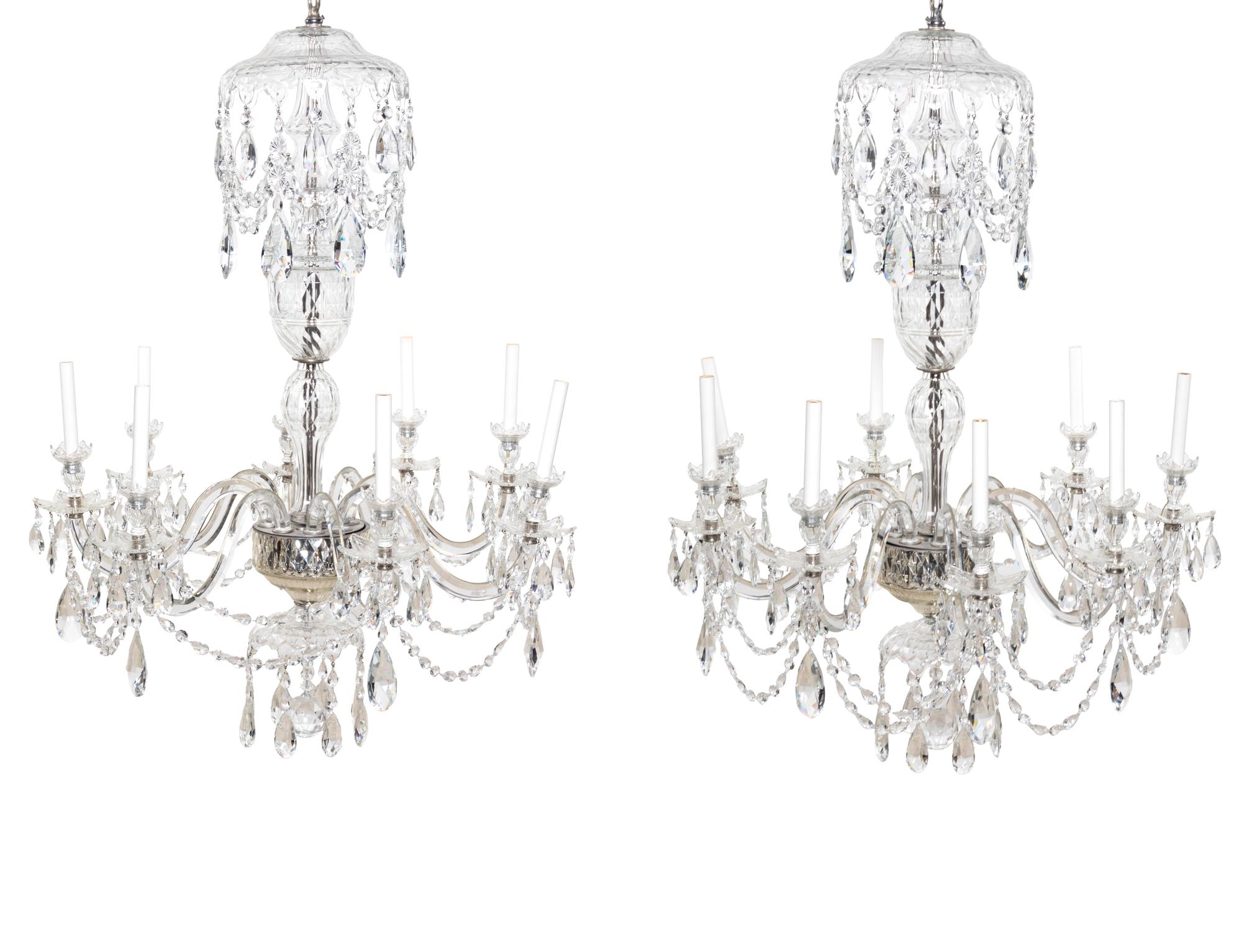 A Pair of George III Style Cut Glass Eight-Light Chandeliers