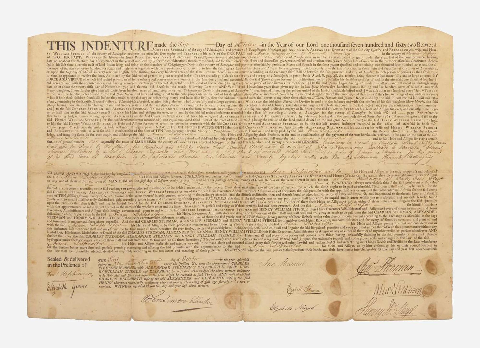 [Americana] Hopkinson, Francis, and Elizabeth Graeme: Partially-Printed Document, signed