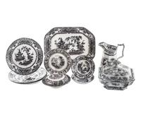 A Group of Black and White Ironstone Dinnerware