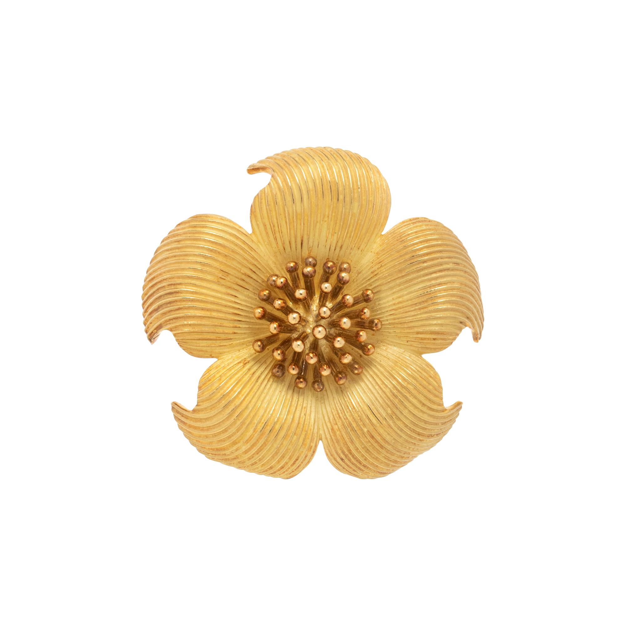 TIFFANY & CO., YELLOW GOLD FLOWER BROOCH