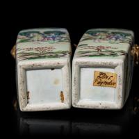 A Pair of Chinese Famille Rose Porcelain 'Figural' Square Vases, 19th-20th Century — 晚清-民國 粉彩武松打虎圖雙鋪首耳方瓶一對