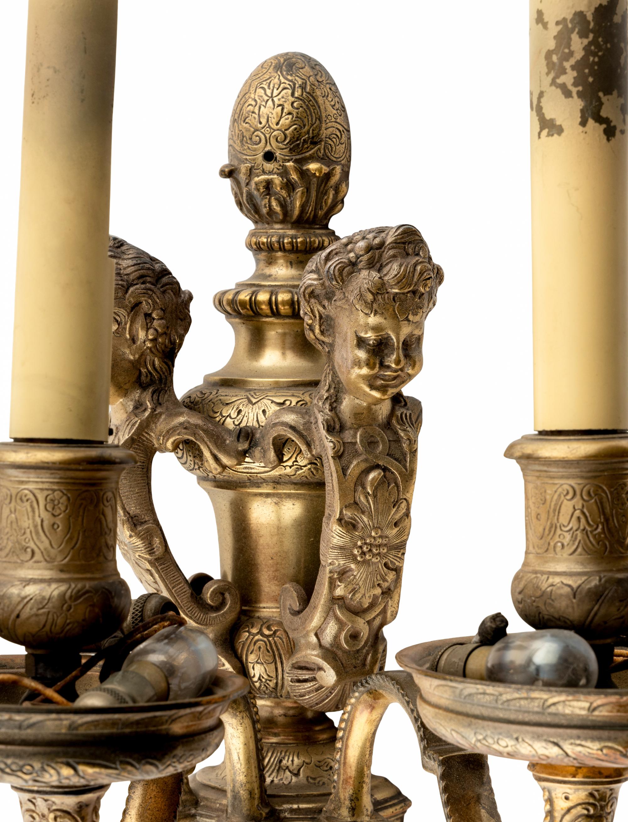 A Pair of Regence Style Silvered Bronze Three-Light Sconces
