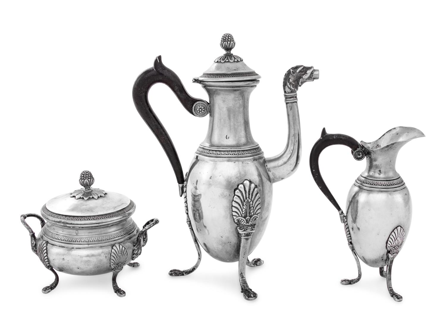 A Continental Silver Three-Piece Tea Service