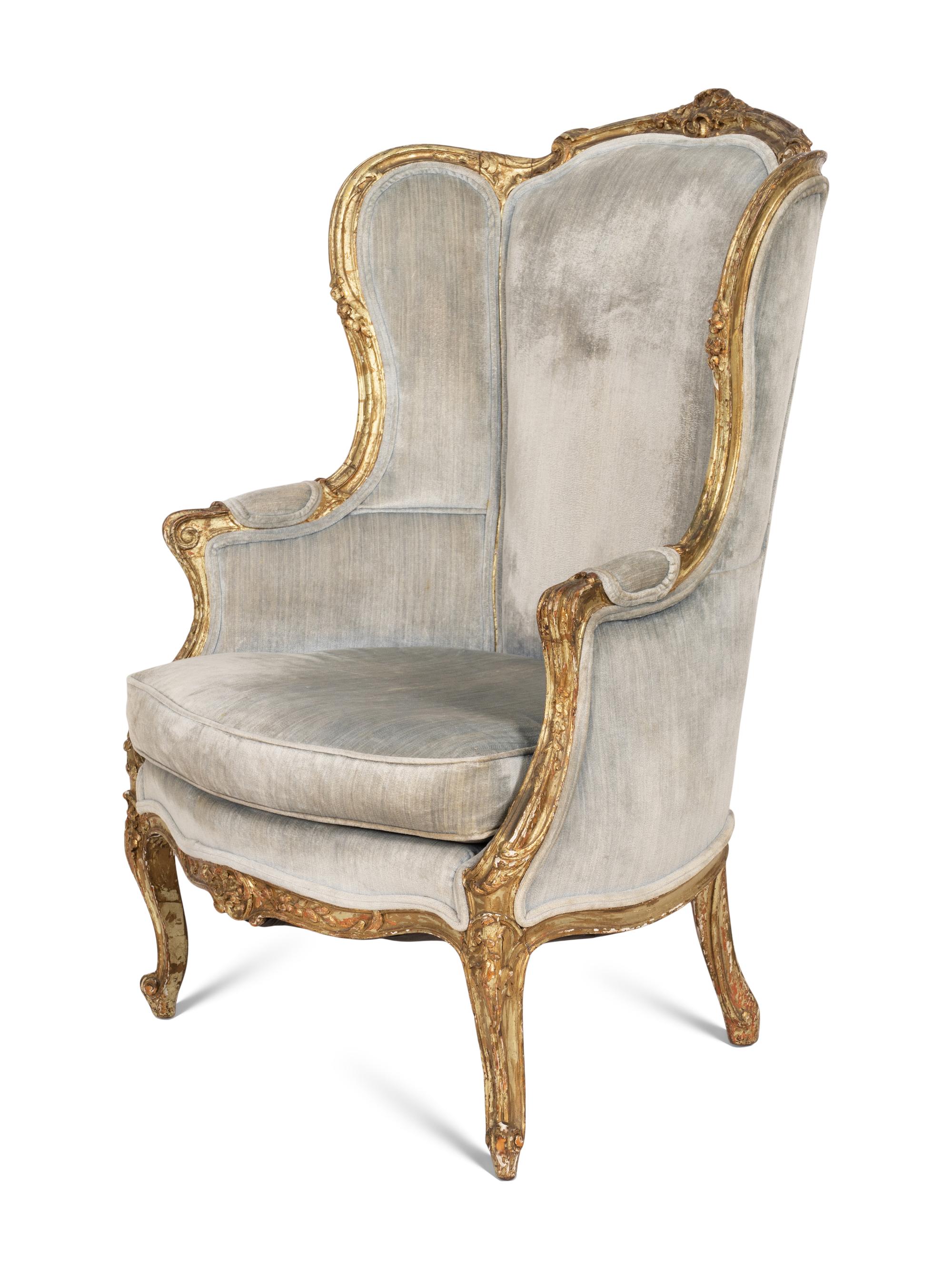 A Louis XV Silvered and Gilt Bergère en Gondole
