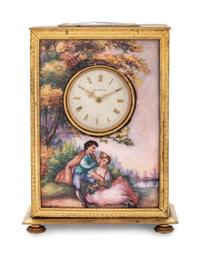 A Swiss Gilt Metal and Enamel Desk Clock