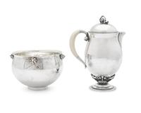 A Georg Jensen Silver Coffee Pot and Bowl