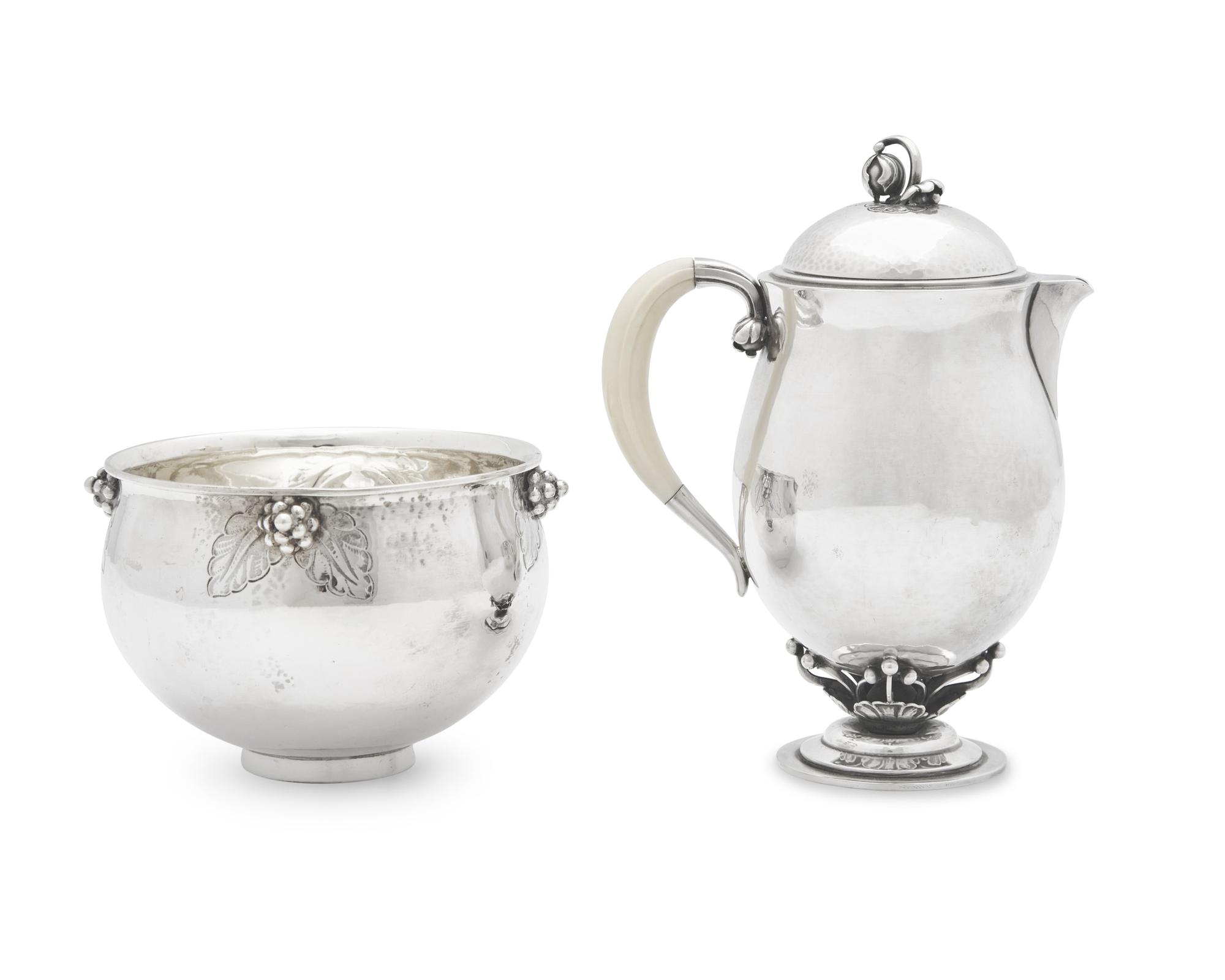 A Georg Jensen Silver Coffee Pot and Bowl