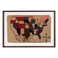 A Hooked Wool Rug Depicting a Map of the United States