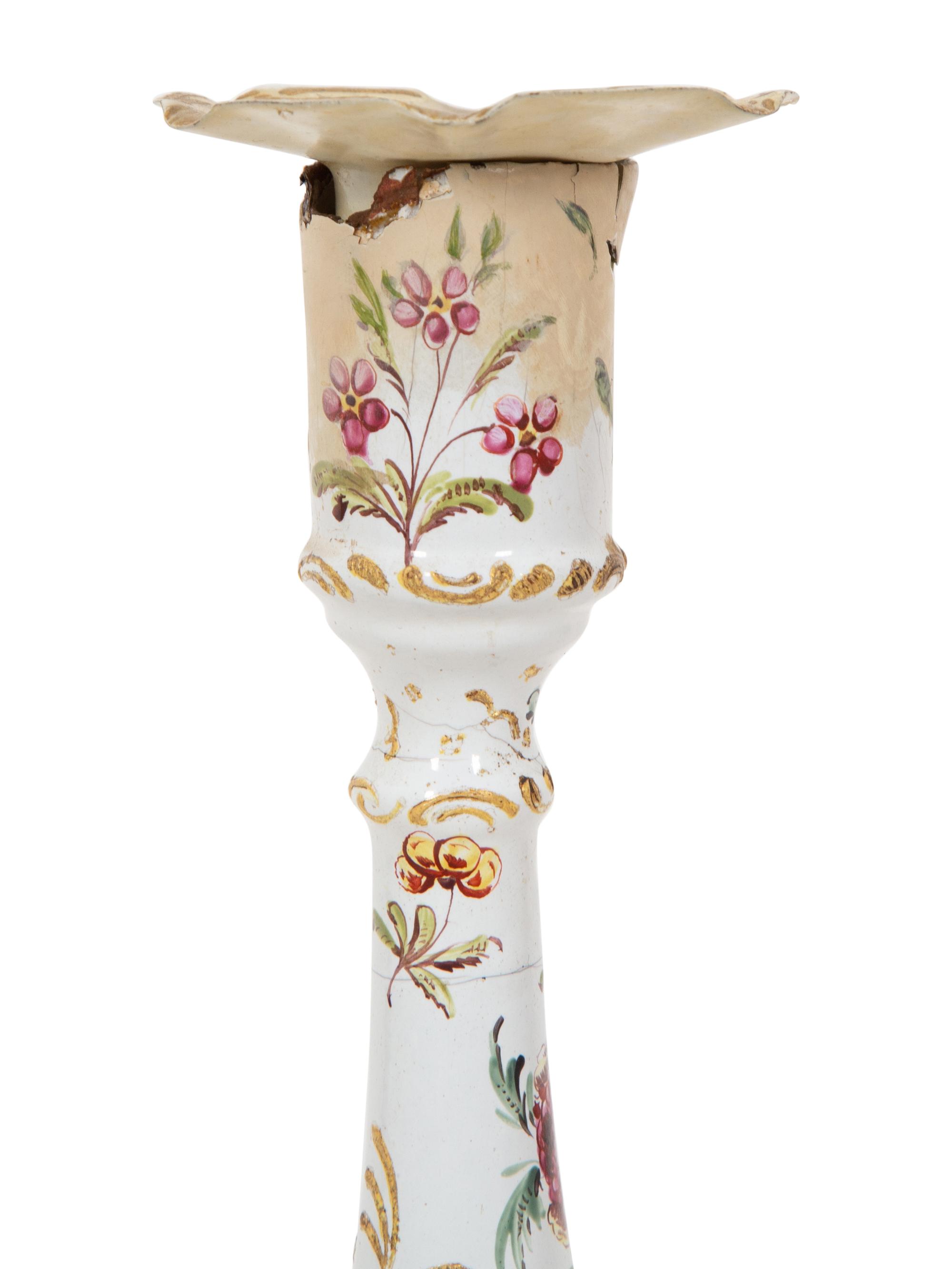 A Pair of Battersea Enameled Candlesticks