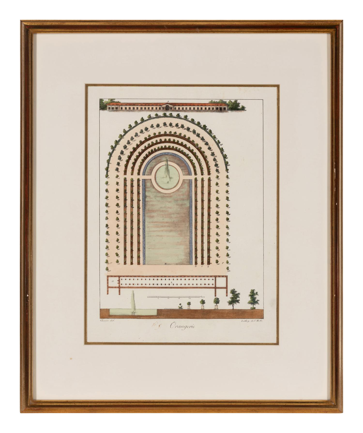 A Set of Three Hand Colored Lithographs of Garden Designs