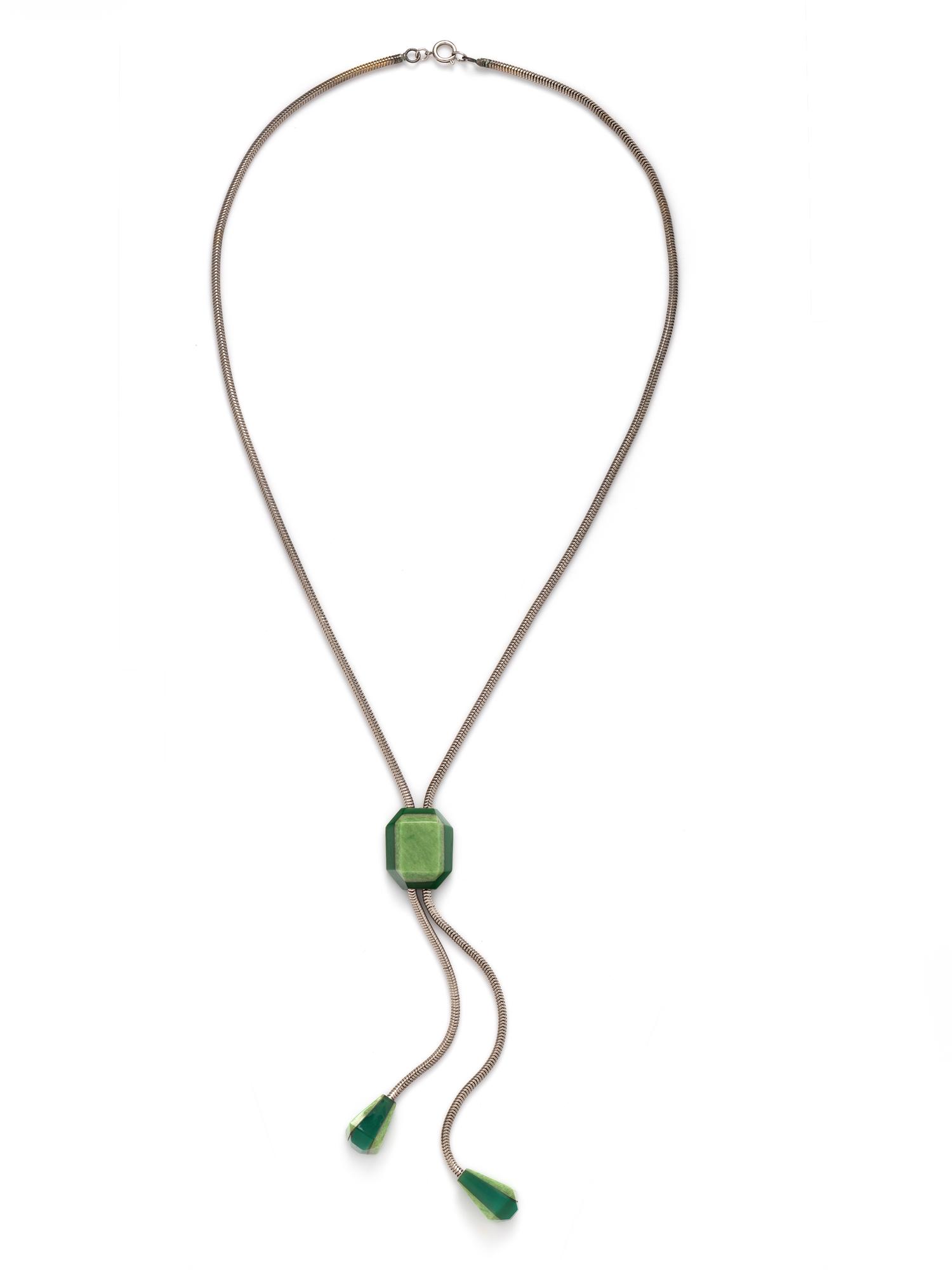 ART DECO, CHROME-PLATED BRASS AND GALALITH NECKLACE