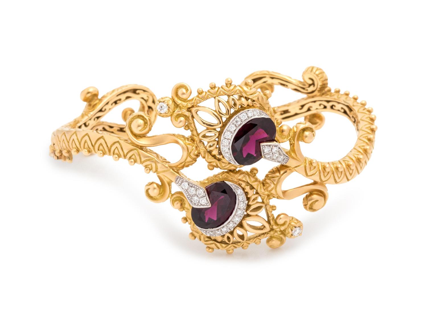 BARBARA BIXBY, GARNET AND DIAMOND CUFF BRACELET