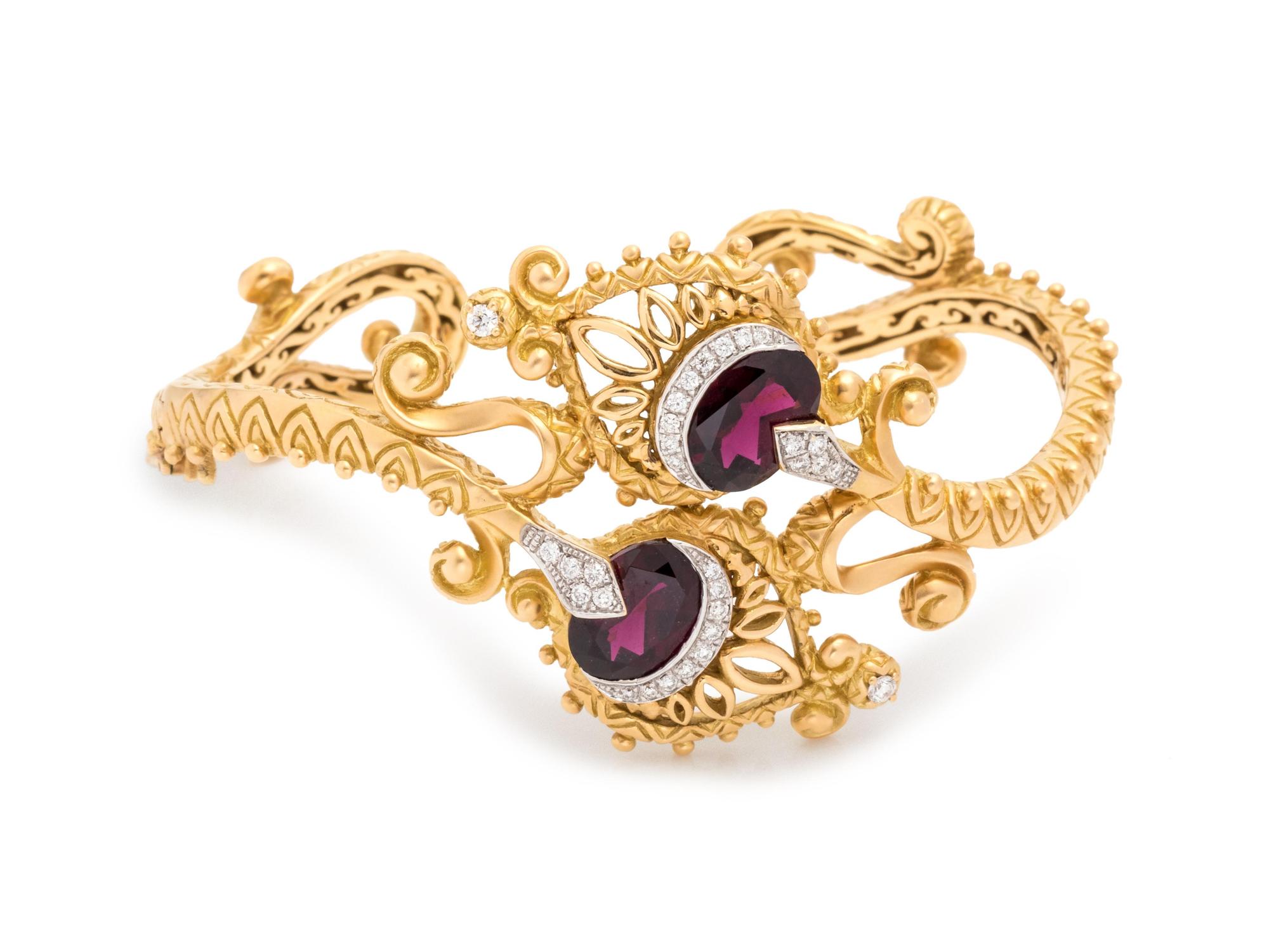 BARBARA BIXBY, GARNET AND DIAMOND CUFF BRACELET