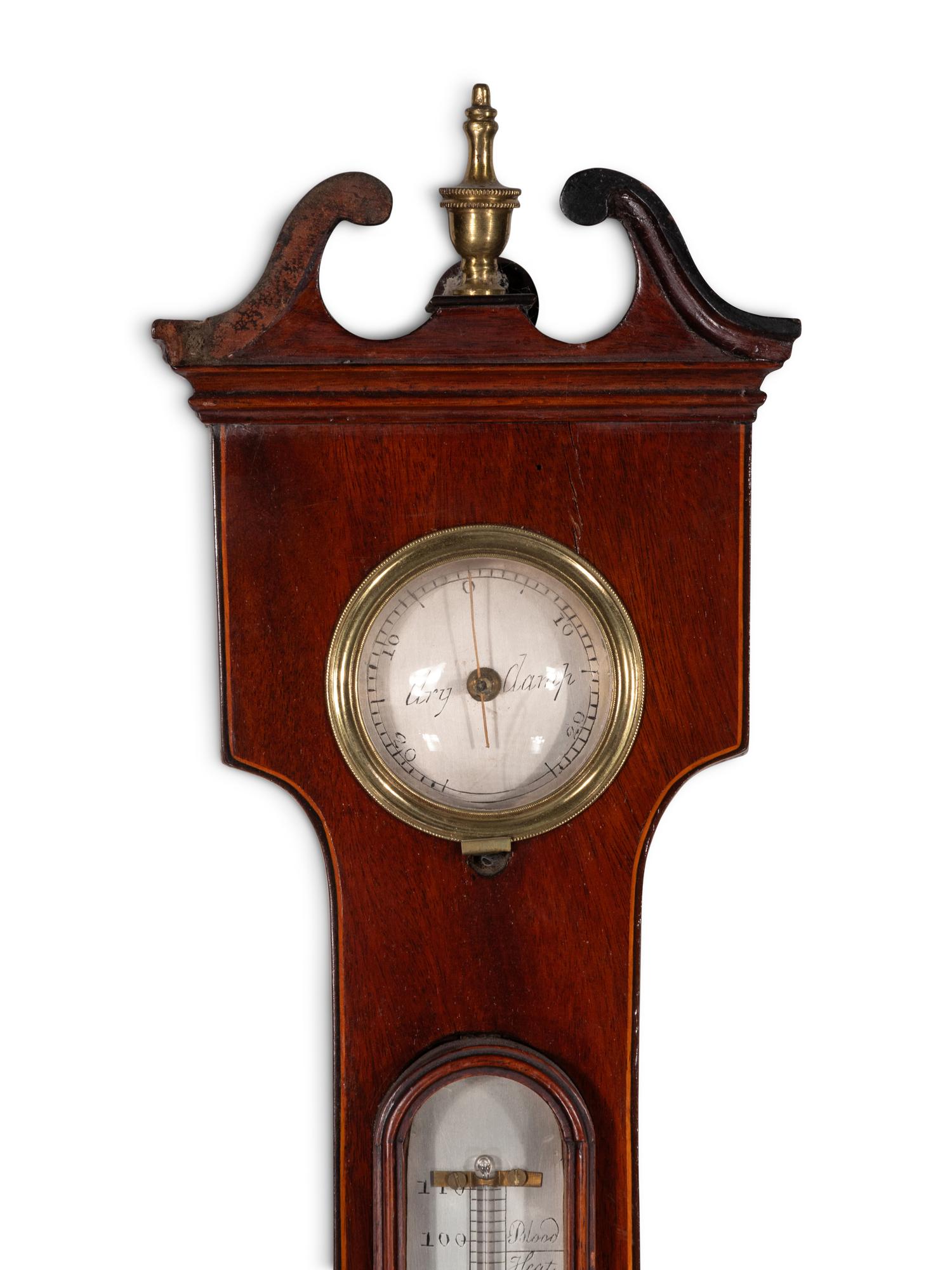 A George III Mahogany and Marquetry Wheel Barometer