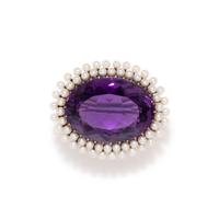 ANTIQUE, AMETHYST AND PEARL BROOCH