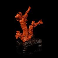A Large Chinese Red Coral Carving, 20th Century 近代 紅珊瑚雕天女散花連木座