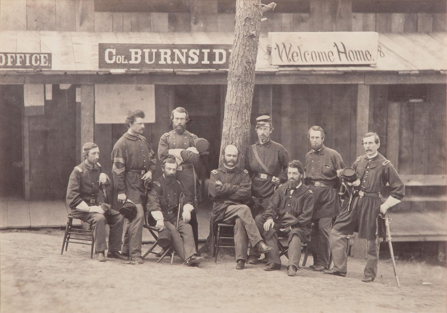 [CIVIL WAR - BURNSIDE, Ambrose (1824-1881)]. [GARDNER, Alexander (1821-1882), attrib.]. Photograph of Colonel Ambrose Burnside and Staff of 1st Rhode Island Infantry, 1861.