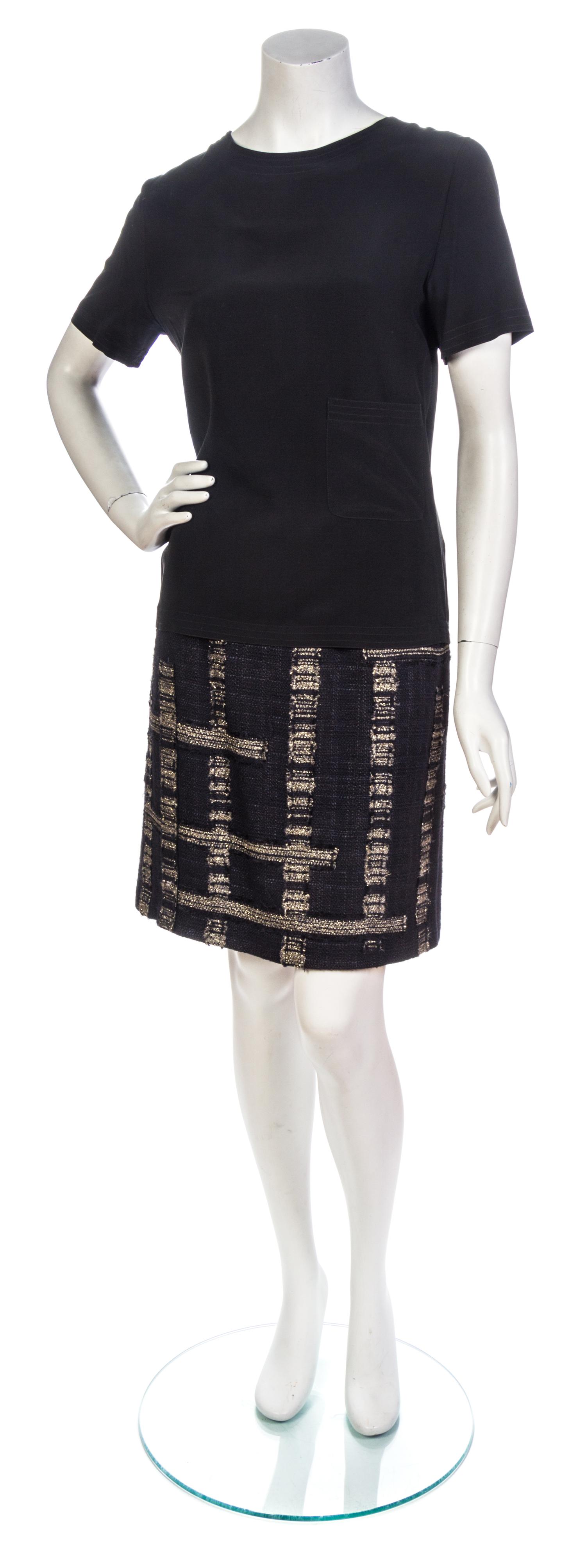 A Chanel Black and Gold Cotton Tweed Skirt Suit,