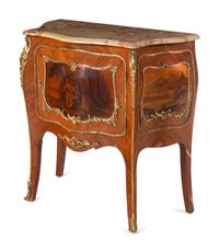 A Louis XV Style Gilt Bronze Mounted Kingwood and Vernis Martin Marble-Top Commode